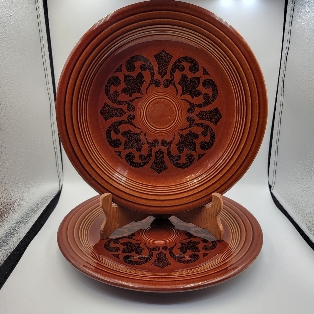 Vtg Homer Laughlin Sheffield Amberstone USA MADE Dinner Plates - set of 2